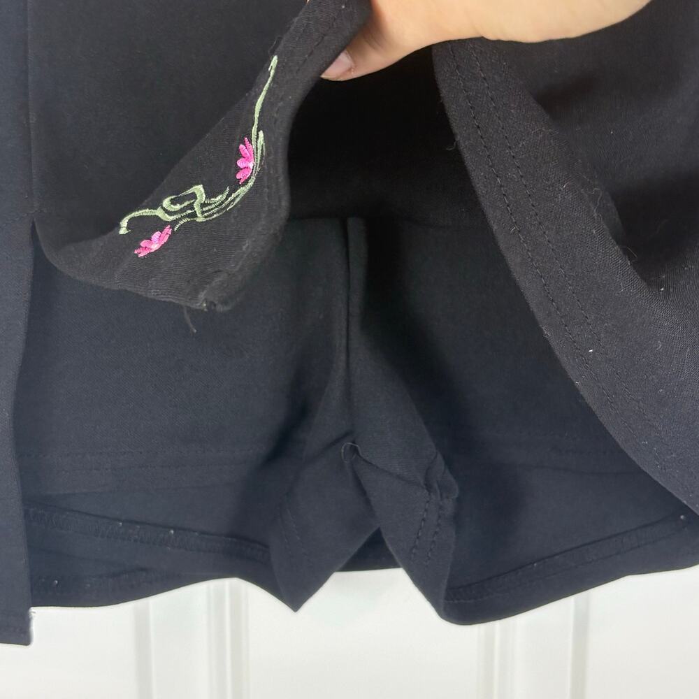 Currants Vintage 90s Black Mini Skirt Skort Embroidery Slit Whimsigoth Witchy M - Picture 3 of 7